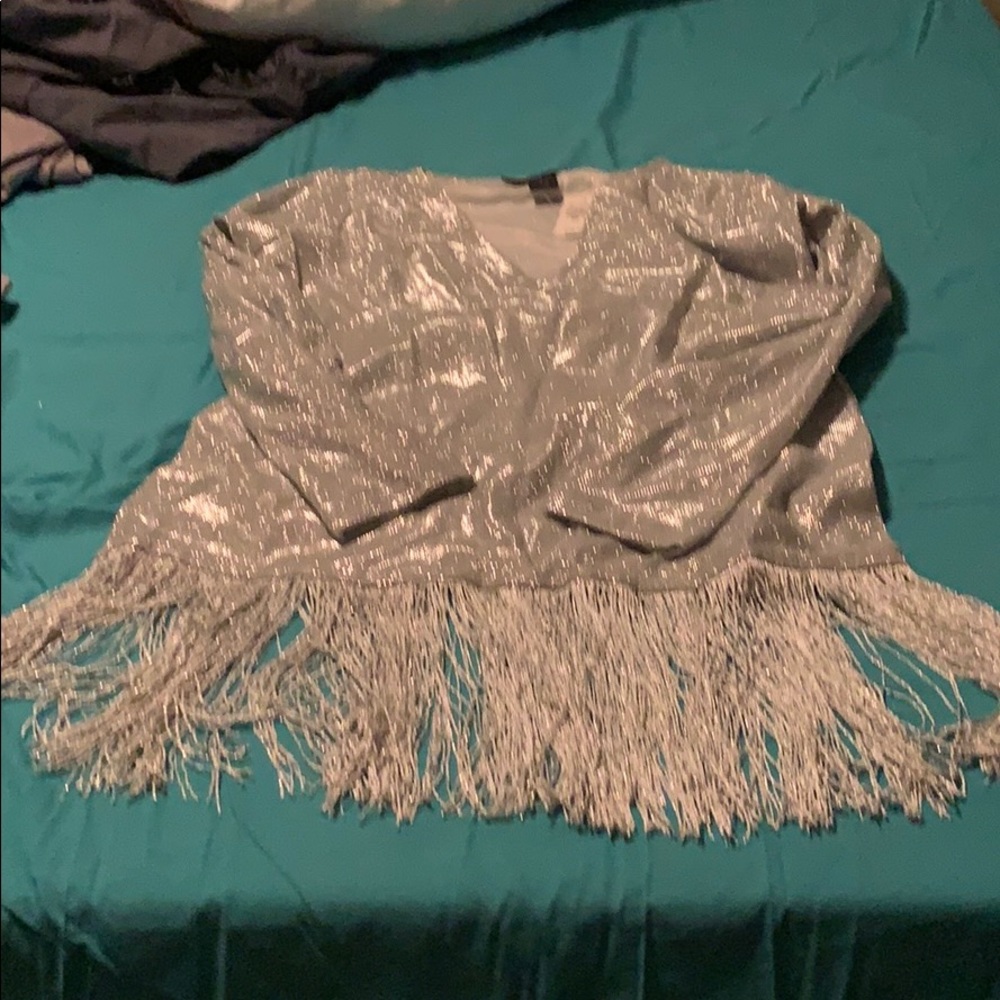 Silver fringe glitter top